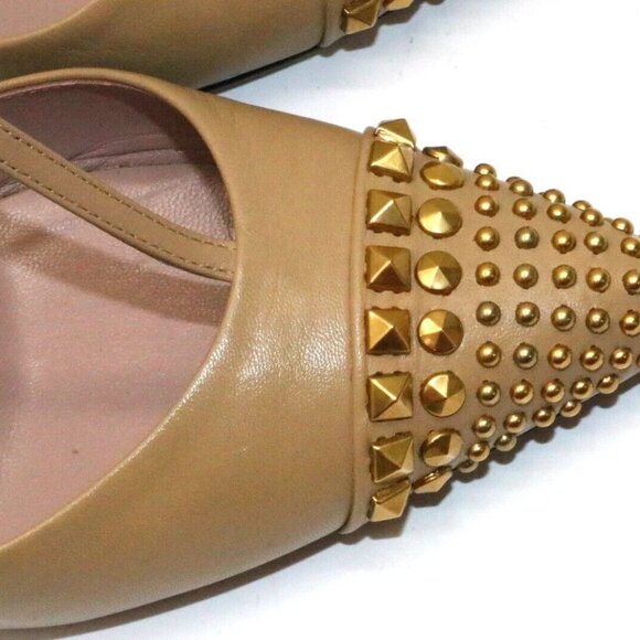 Gucci Leather Coline Studded T Strap Pumps IT 37 US 7 - Beige - Picture 7 of 15